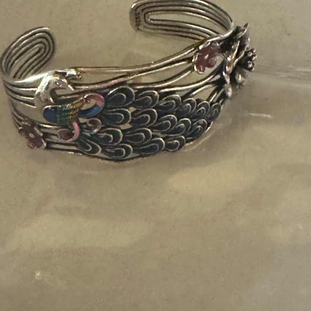 Sterling Silver Peacock Bangle Bracelet Cuff